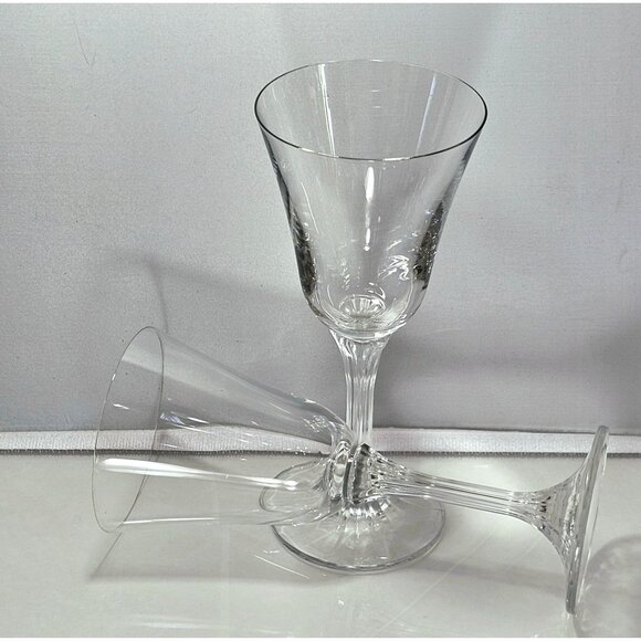 2 Crystal Flared Wine Glasses 7.5" elegant minimalist glass 8oz vtg ribbed 1990s - Picture 6 of 9